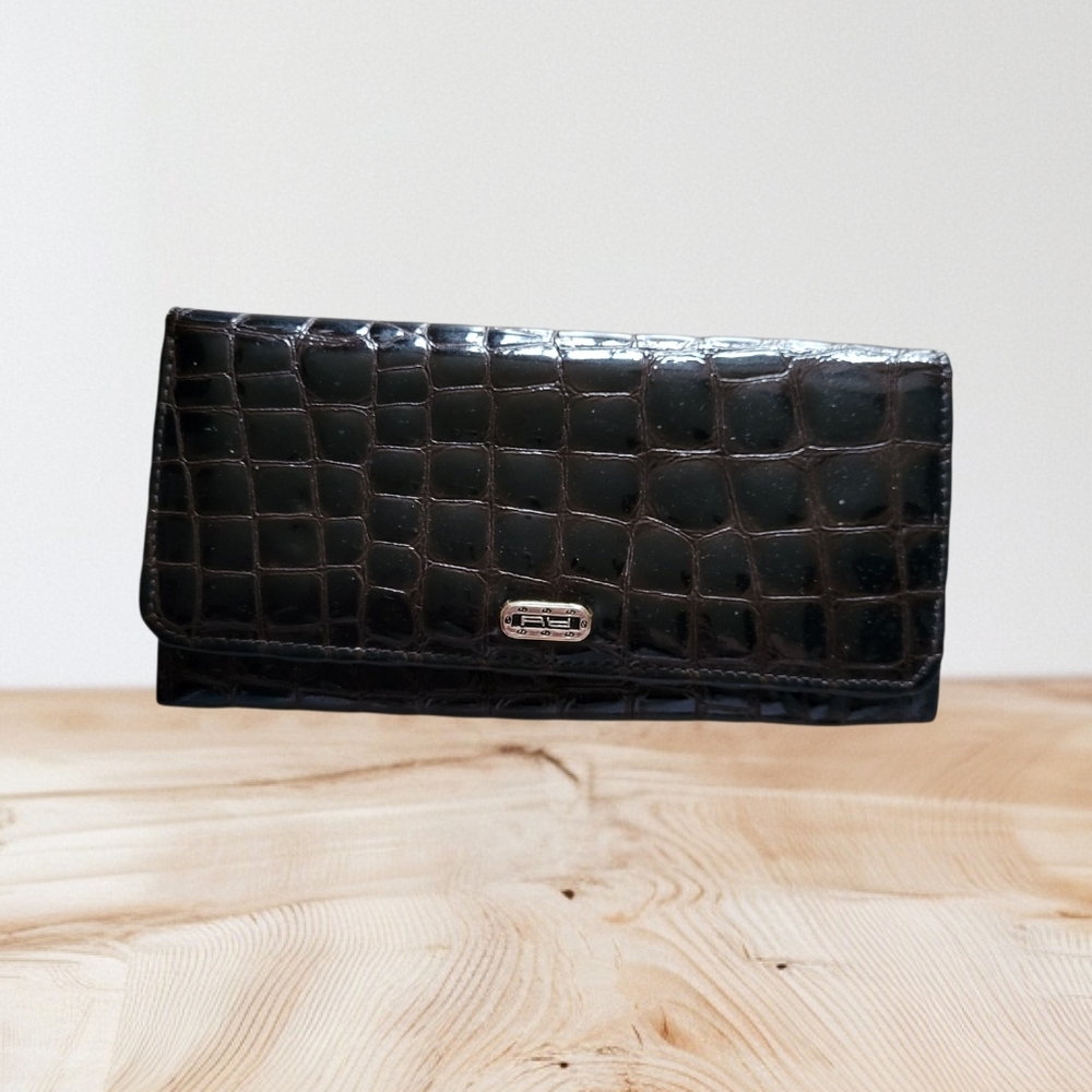 Vintage croco Leather clutch organizer accordion Travel Wallet Rochelier